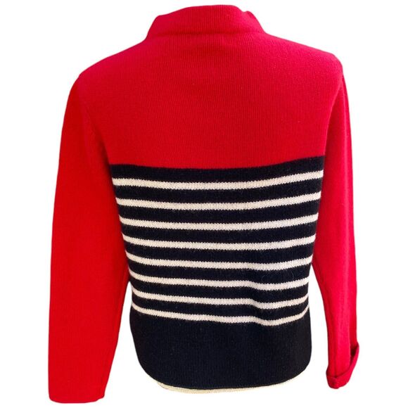 The Limited Size L 100% Lambswool Mock Neck Sweater Red White Black Striped - Picture 4 of 6